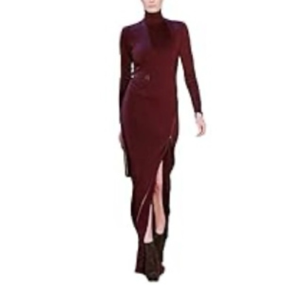 LeadingStar Women's Red High Neck Zipper Design Side Split Dress